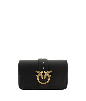 PINKO Black Calf Leather Bos Taurus Shoulder Bag
