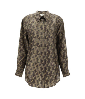Fendi Brown Silk Pattern Shirt