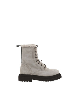 Brunello Cucinelli Gray Rubber Lace-Up Boots
