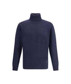 Brooksfield Blue Fleece Wool Turtleneck