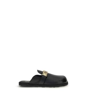 Moschino Black Calf Leather Bos Taurus Mules