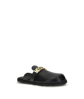 Moschino Black Calf Leather Bos Taurus Mules