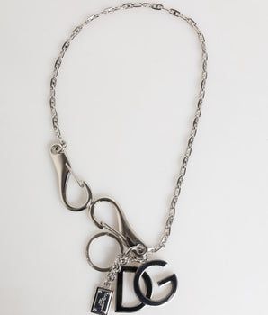 Dolce &amp; Gabbana Silver DG Logo Key Holder Keychain Bag Charm Keyring