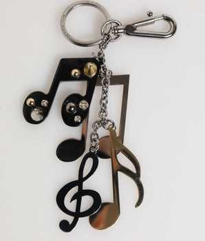 Dolce &amp; Gabbana Silver Musical Note Key Holder Keychain Bag Charm Keyring