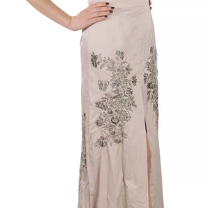 Dolce & Gabbana Beige Sequined Flower Flare Ball Gown Dress