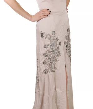 Dolce &amp; Gabbana Beige Sequined Flower Flare Ball Gown Prom Dress