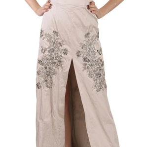 Dolce & Gabbana Beige Sequined Flower Flare Ball Gown Dress