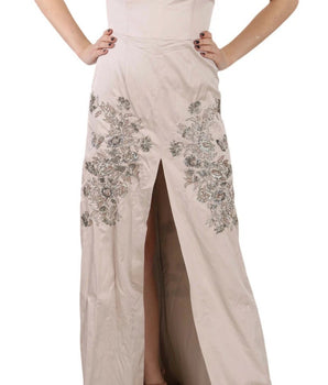 Dolce &amp; Gabbana Beige Sequined Flower Flare Ball Gown Prom Dress