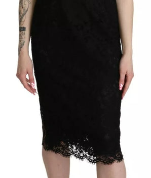 Dolce &amp; Gabbana Black Floral Lace Sheath Knee Length Dress