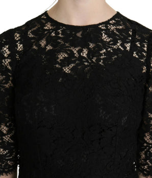 Dolce &amp; Gabbana Black Floral Lace Sheath Knee Length Dress