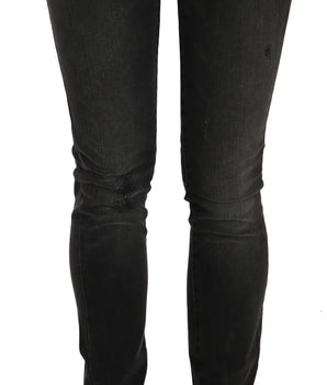 John Galliano Black Washed Low Waist Slim Fit Skinny Denim Pants Jeans