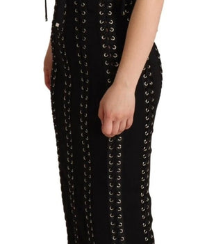 Dolce &amp; Gabbana Black Cady Sleeveless Lace Up Bodycon Dress