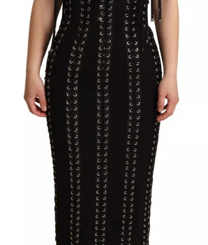 Dolce &amp; Gabbana Black Cady Sleeveless Lace Up Bodycon Dress