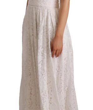 Dolce &amp; Gabbana White Flower Lace Corsage Long Maxi Dress