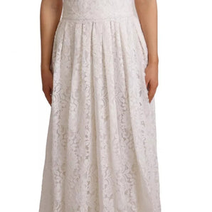 Dolce & Gabbana White Flower Lace Corsage Long Maxi Dress