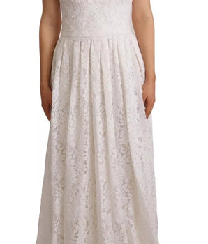 Dolce &amp; Gabbana White Flower Lace Corsage Long Maxi Dress