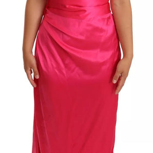 Dolce & Gabbana Pink Sheath Silk Bow Open Shoulder Dress