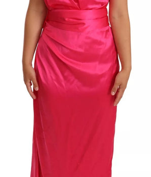 Dolce &amp; Gabbana Pink Sheath Silk Bow Open Shoulder Dress