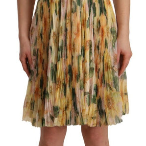 Dolce & Gabbana Yellow Floral Print Pleated Maxi Dress