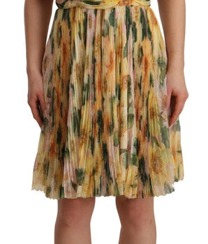 Dolce & Gabbana Yellow Floral Print Pleated Maxi Dress