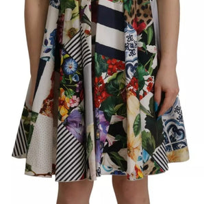 Dolce & Gabbana Multicolor Poplin Floral Mini Flared Dress