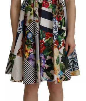 Dolce &amp; Gabbana Multicolor Poplin Floral Mini Flared Dress