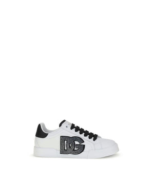 Dolce & Gabbana White Calf Leather Bos Taurus Low Top Sneakers
