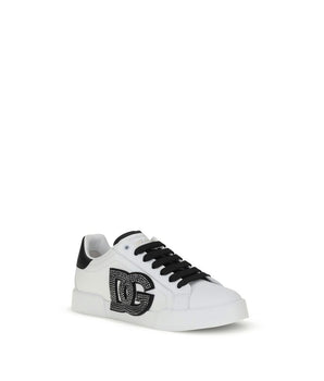 Dolce & Gabbana White Calf Leather Bos Taurus Low Top Sneakers