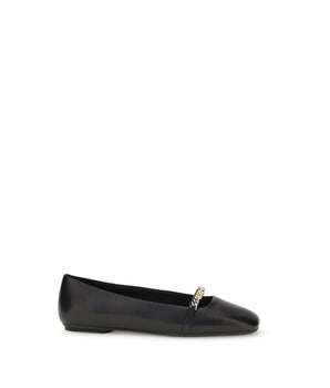 PINKO Black Calf Leather Bos Taurus Ballet Flats