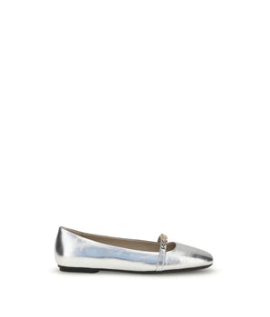 PINKO Silver Calf Leather Bos Taurus Ballet Flats