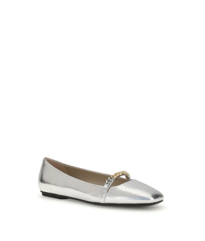 PINKO Silver Calf Leather Bos Taurus Ballet Flats