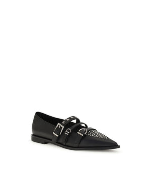 PINKO Black Calf Leather Bos Taurus Ballet Flats