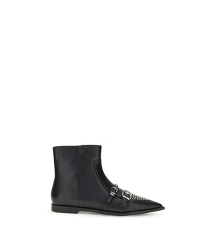 PINKO Black Calf Leather Bos Taurus Ankle Boots