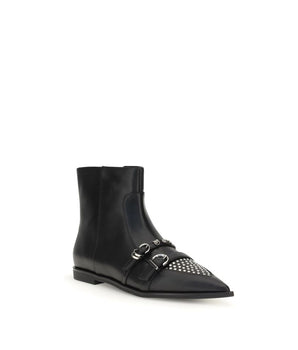 PINKO Black Calf Leather Bos Taurus Ankle Boots