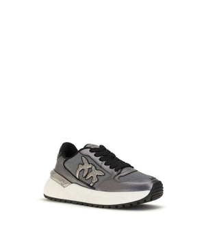 PINKO Gray Fabric Low Top Sneakers
