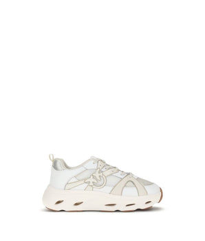 PINKO White Calf Leather Boots Taurus Chunky Sneakers