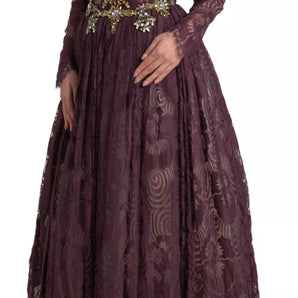 Dolce & Gabbana Purple Viscose Crystal A-Line Gown Dress