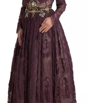 Dolce &amp; Gabbana Purple Viscose Crystal A-Line Gown Dress