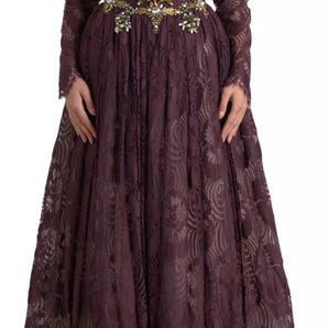 Dolce & Gabbana Purple Viscose Crystal A-Line Gown Dress