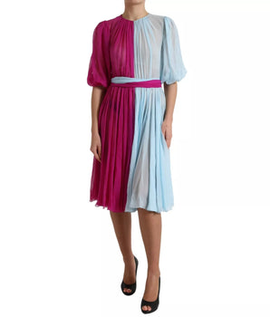 Dolce &amp; Gabbana Light Blue Silk Two Tone Midi Dress