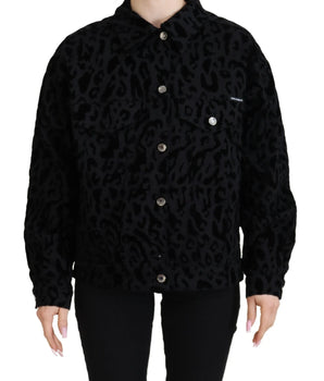 Dolce &amp; Gabbana Cotton Black Leopard Long Sleeve Denim Jacket