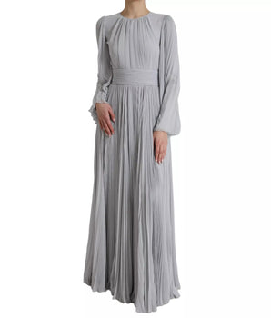 Dolce &amp; Gabbana Light Gray Polyester Pleated Long Maxi Dress