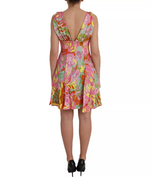 Dolce &amp; Gabbana Multicolor Floral Silk Flared Mini Dress