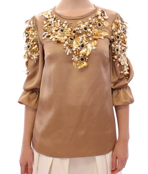 Dolce &amp; Gabbana Gold SPECIAL Piece Runway Crystal Blouse