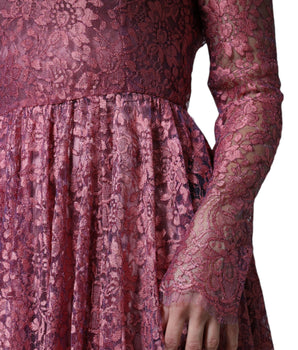 Dolce &amp; Gabbana Pink Floral Lace Long Sleeve Midi Dress