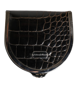 Dolce &amp; Gabbana Black Polished Crocodile Leather Mens Coin Purse Wallet