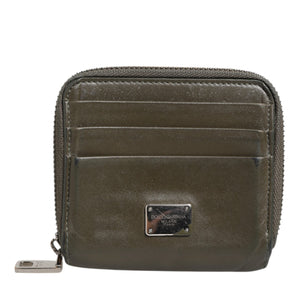 Dolce & Gabbana Military Green Leather Logo Plaque Card Holder Coin Purse Wallet