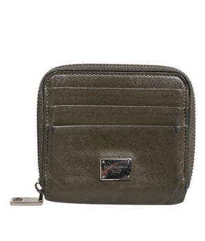 Dolce &amp; Gabbana Military Green Leather Logo Plaque Card Holder Handbag Wallet