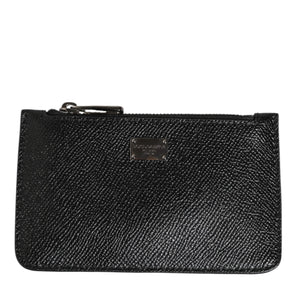 Dolce & Gabbana Black Leather Chain Link Mens Coin Purse Key Clip Holder Wallet