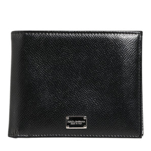 Dolce & Gabbana Black Leather Plaque Logo Bifold Men Card Holder Wallet
